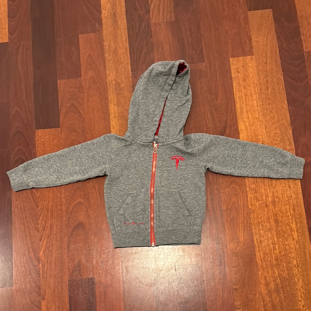 Gray Kids Zip Hoodie with Red Accents